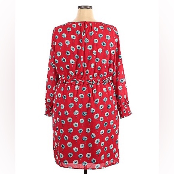 J. Crew Factory 3/4 Sleeve Red Floral Dress with ruffle waist details, US 20 - Picture 2 of 8